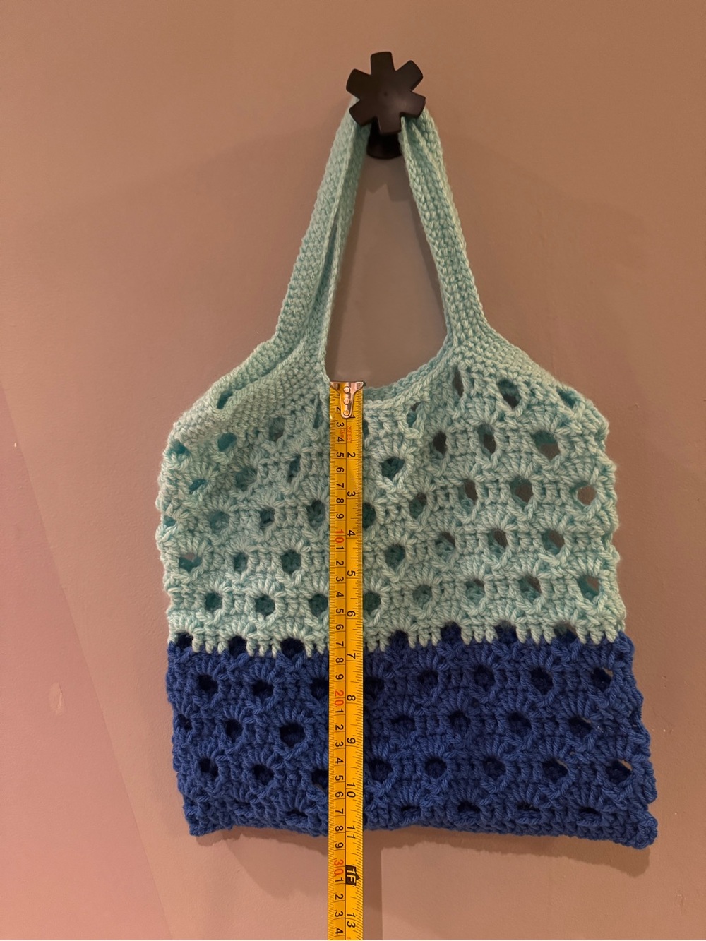 Handmade Two-Tone Crochet Tote Bag - Light Blue & Navy - Picture 3 of 3